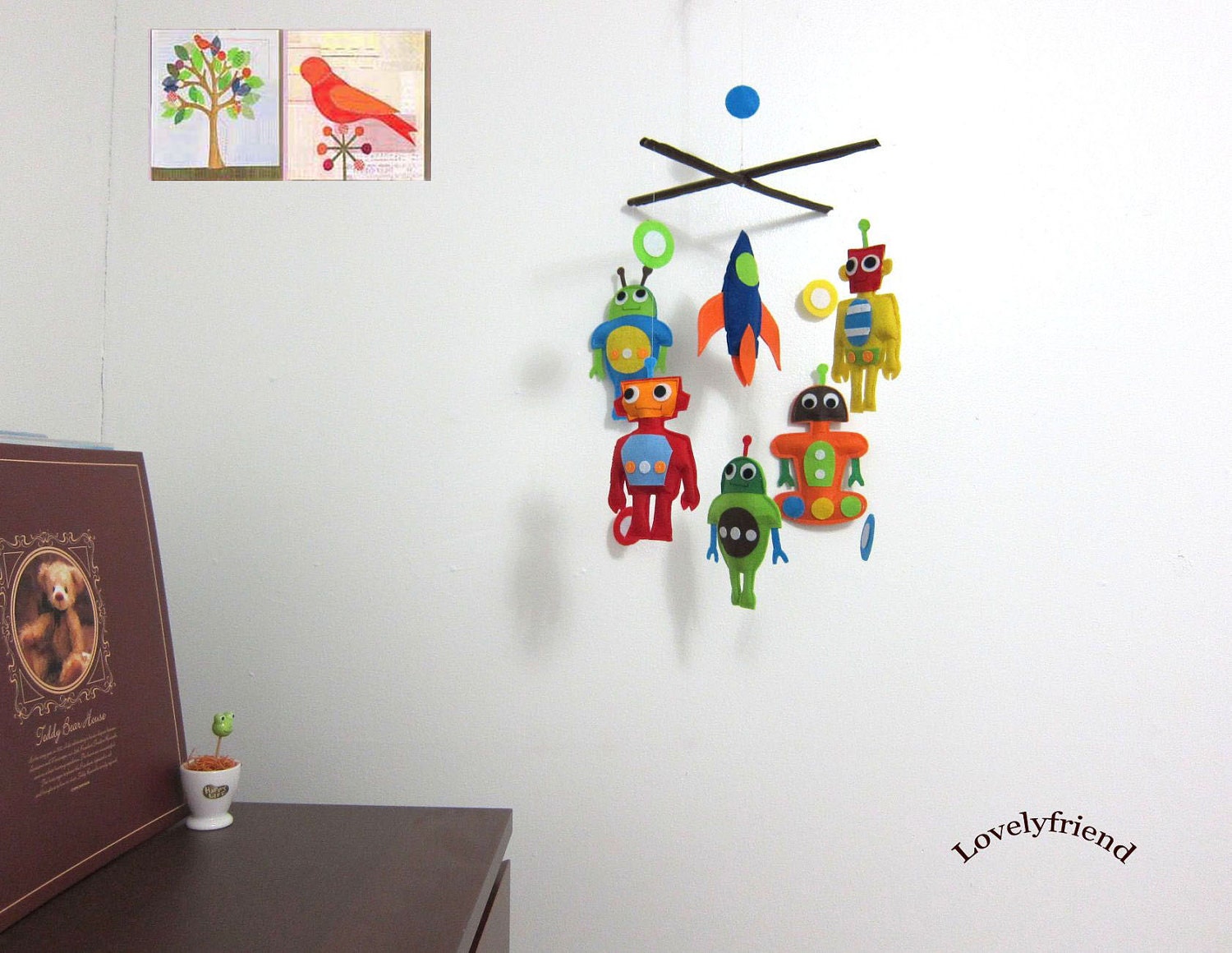 Baby Crib Mobile - Baby Mobile - Felt Mobile - Nursery mobile - " Colorful Robots " Design (Custom Color Available)