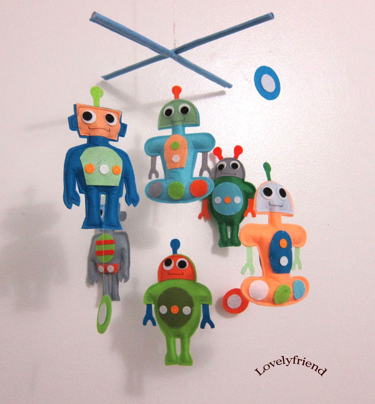 Baby Crib Mobile - Baby Mobile - Felt Mobile - Nursery mobile - "Blue Robot " design(Custom Color Available)
