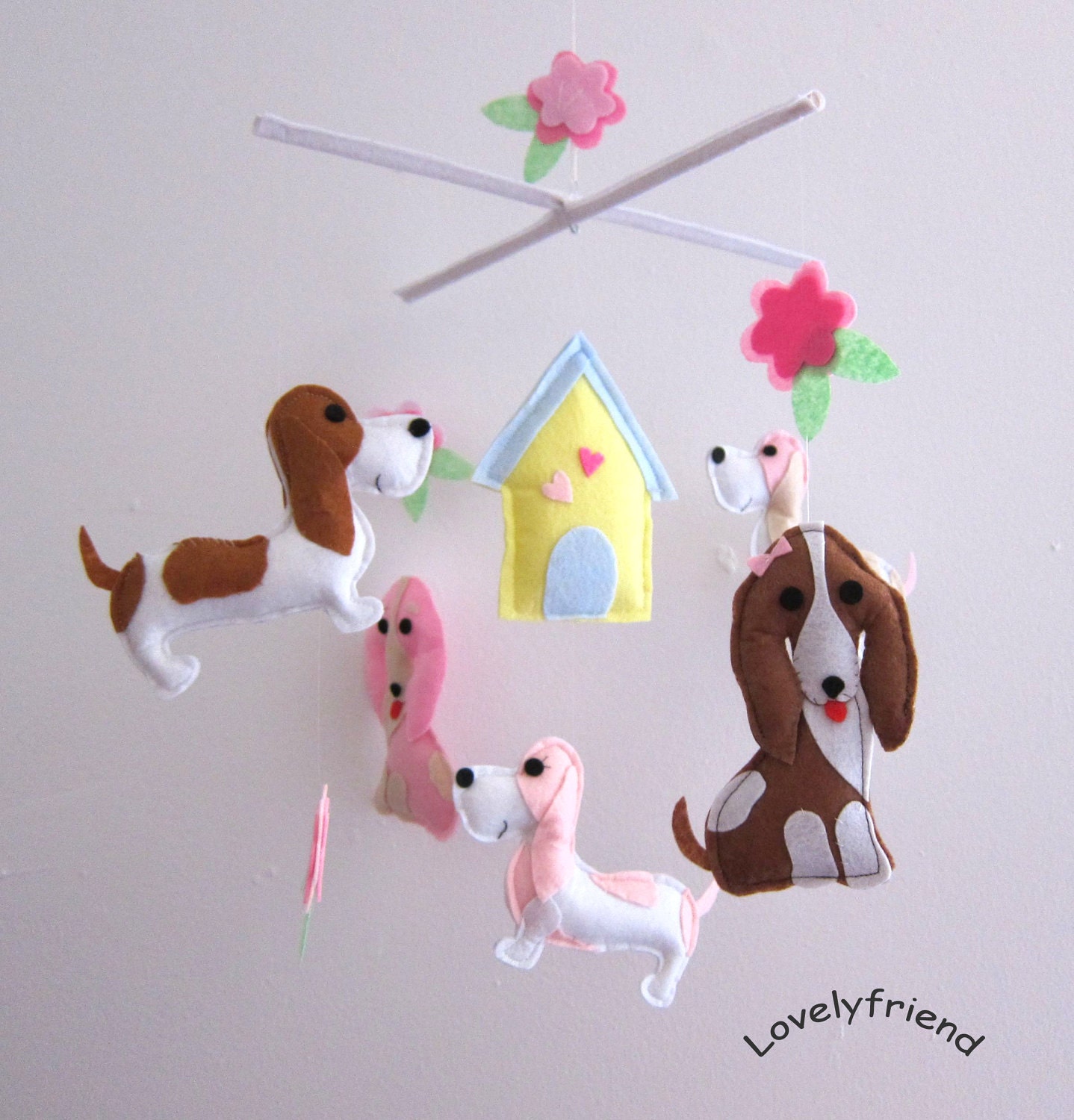 Baby Crib Mobile - Baby Mobile - Mobile - Crib mobiles - Felt Mobile - Nursery mobile - " basset hounds  dogs " design