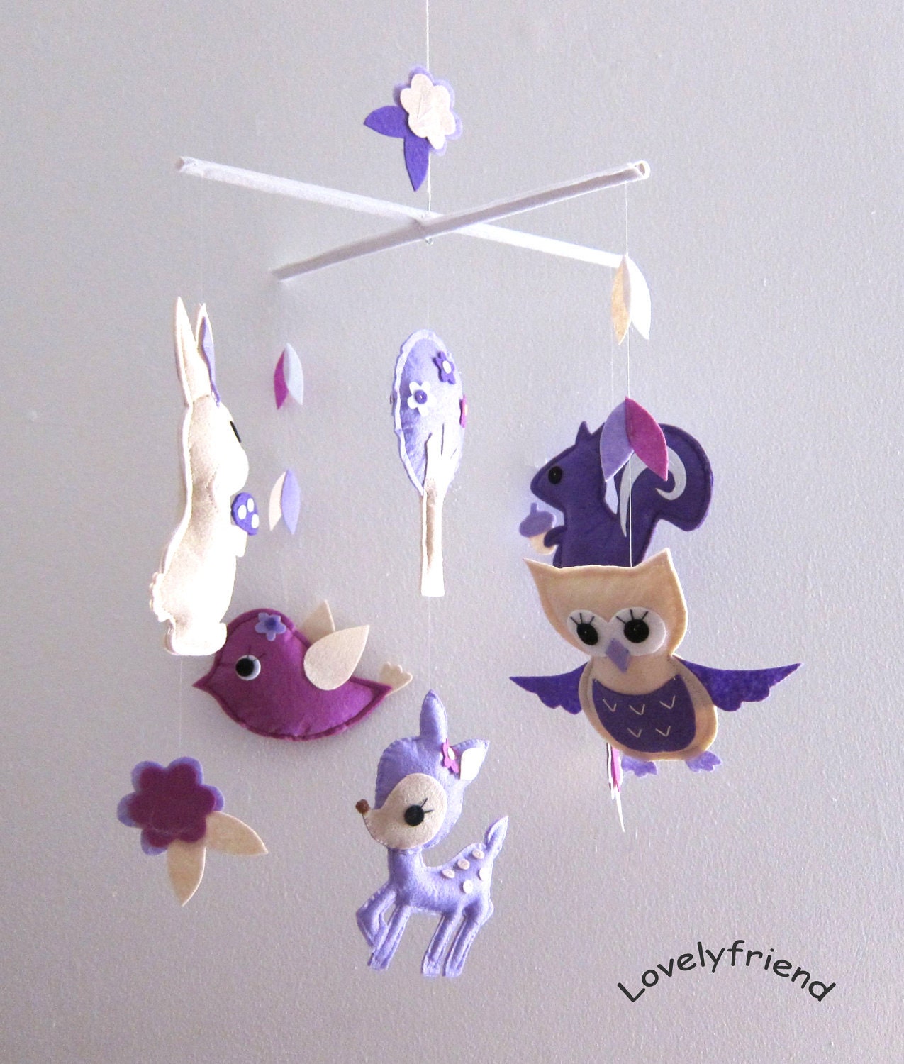 Baby Crib Mobile - Baby Mobile - Felt Mobile - Nursery mobile - purple deer and the friends (Custom Color Available)