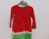 Size 3 month to size 8. Watermelon dress perfect for summer, hand dyed, 100% cotton, ready to ship