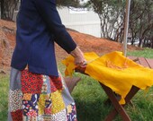 1970s patchwork Skirt w novelty print of needles and thread