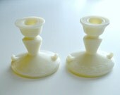 Vintage McKee Candlesticks French Ivory Laurel Candle Holders 1930's