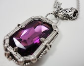Swarovski Glass Victorian La Esmeralda Necklace in Silver and Deep Purple by Dr Brassy Steampunk