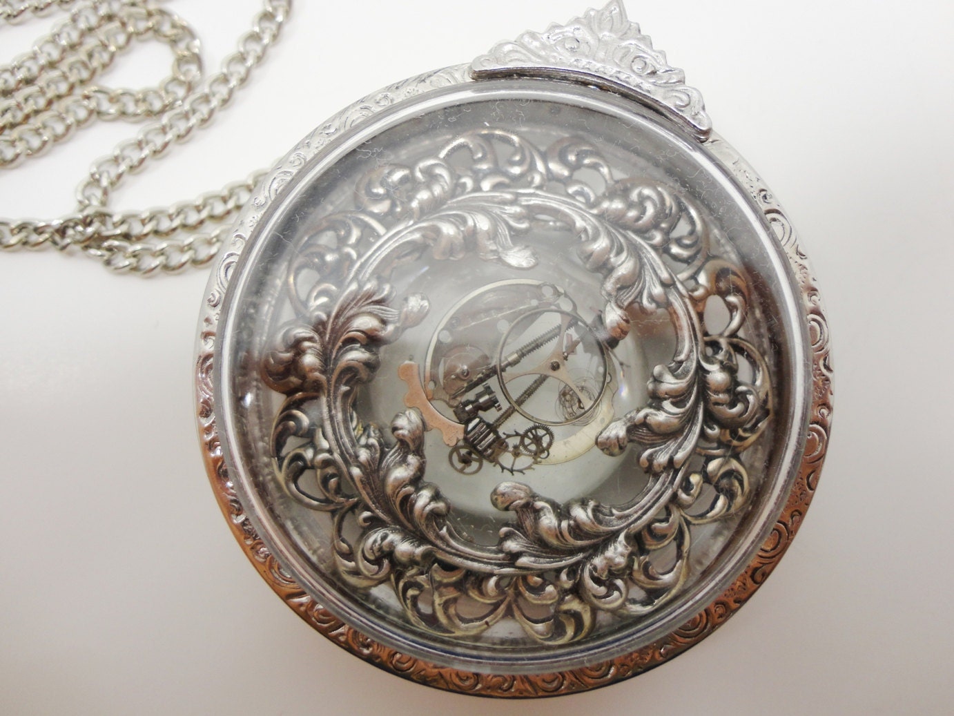 Steampunk Necklace Antigravity in Sterling Silver plated Brass Art Nouveau Large Pedant Necklace  - by Dr Brassy Steampunk