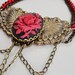 Goddess Wings Choker Necklace - Rose Red and Black Cameo on Ox Brass Wings with Faux Pearls and Chain by Dr Brassy Steampunk