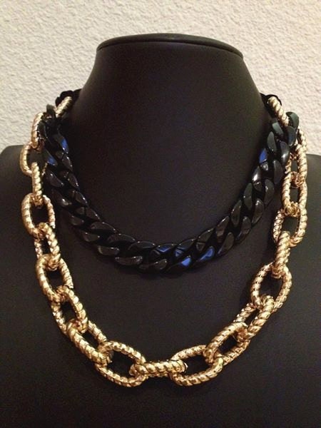 Double Neon Black Chunky Rose Gold Chain Necklace