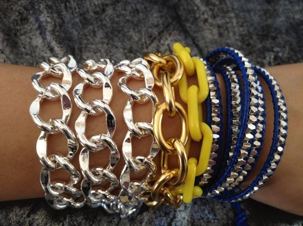 Buttercup, Strawberry and Blueberry,  Double Chunky Gold Chain Link Bracelet with Neon Lucite Chain