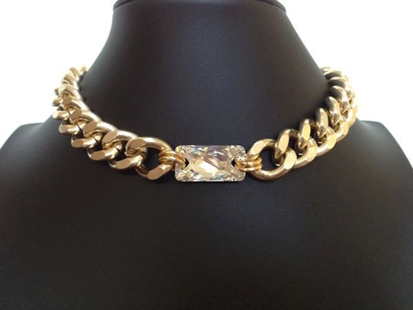 Sparks, Chunky Gold Chain Necklace with Large Swarovski Crystal