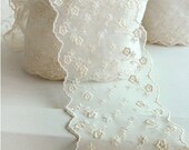 14yards embroidered mesh lace  (width 8.5cm)natural ivory 12931