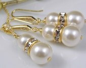 Pearl Necklace and Earring Set, Swarovski Crystal Pearl, Bridal Bridesmaids Jewelry, Wedding Set