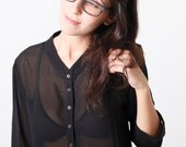 Women black sheer blouse