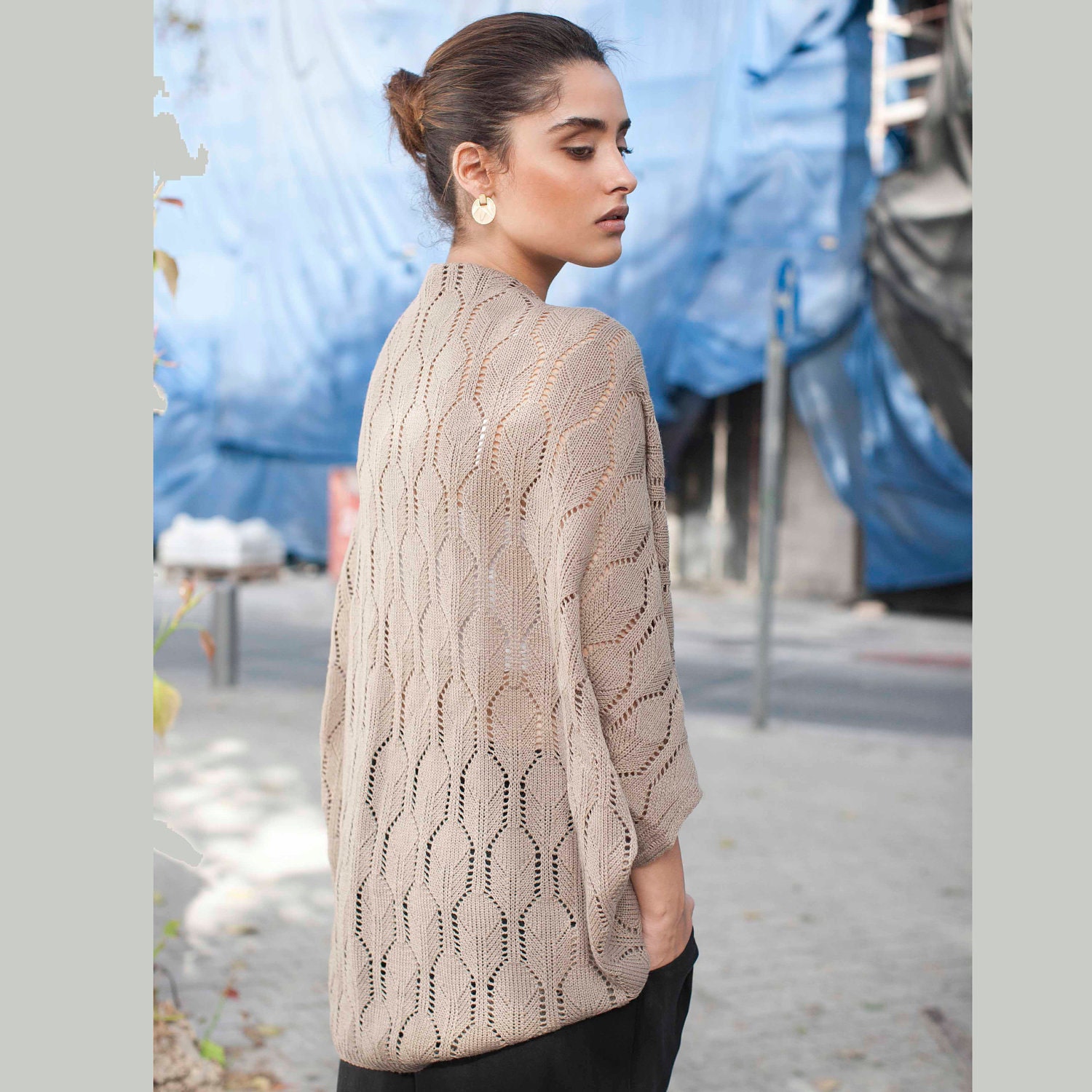 Women winter brown knitted lace cardigan, ready to ship - AndyVeEirn