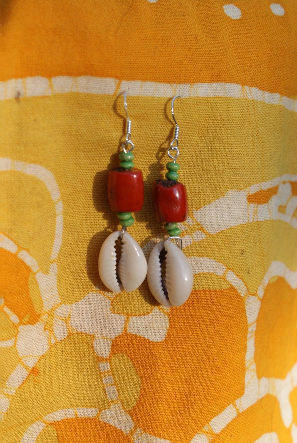 Coral and Cowrie Shell Earrings