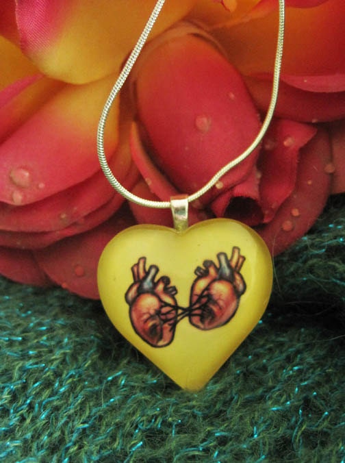 Anatomy Love Valentines Day Gift Yellow Glass Heart Shaped necklace Pendant