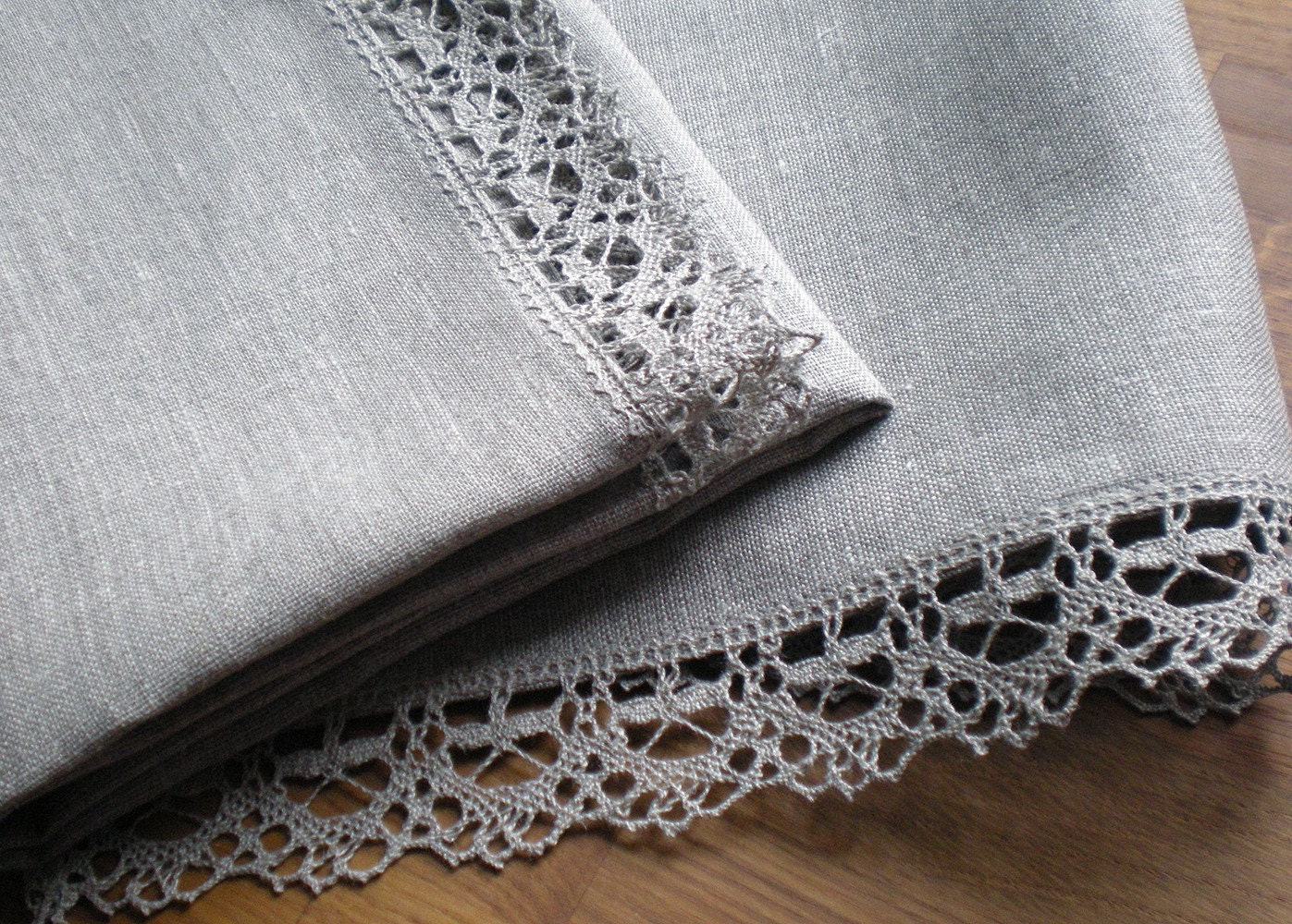 2 Luxury ORGANIC Linen Towels With Lace 18 x 30 inches