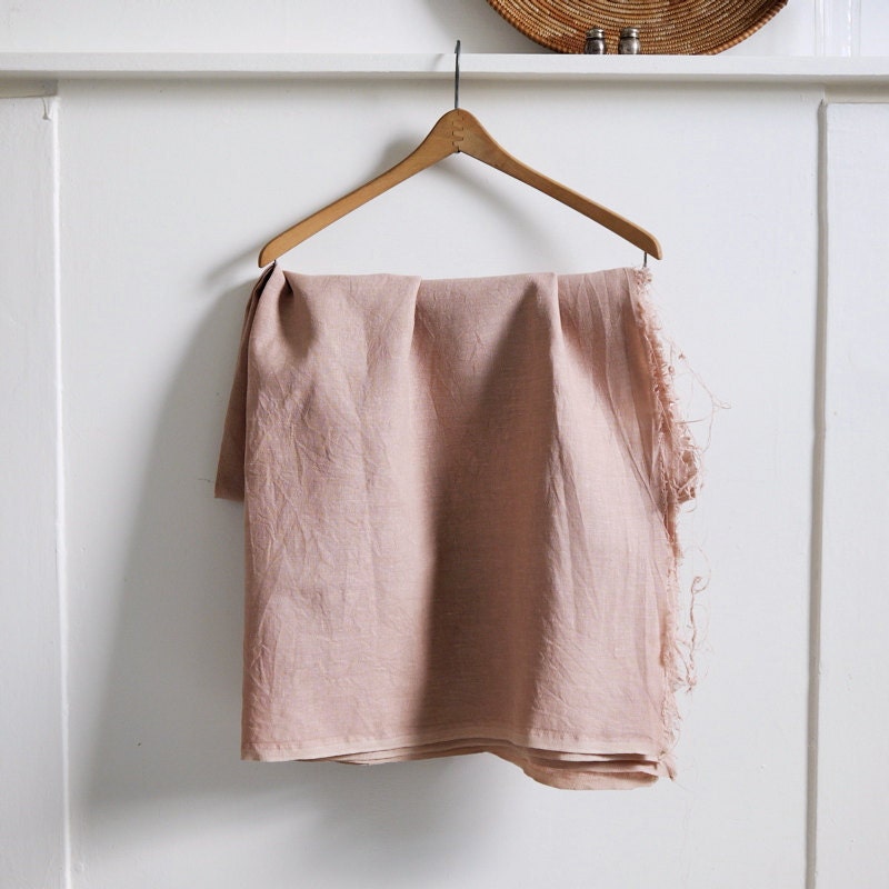 100% pure linen fabric plain colour dusty peach pink washed by the yard for sewing