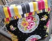 Summer Soiree Ruffled Tote Bag in Black Floral with Canopy Stripe