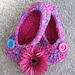 Crochet Slippers - House Shoes - Crochet Women Slippers  - Spa Slippers -  Bon Bon Print and shocking Pink