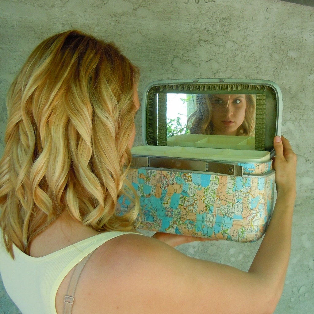 MAPS one of a kind TRAIN CASE upcycled