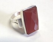 Rectangle Faceted Carnelian and Sterling Silver Ring---9 1/2