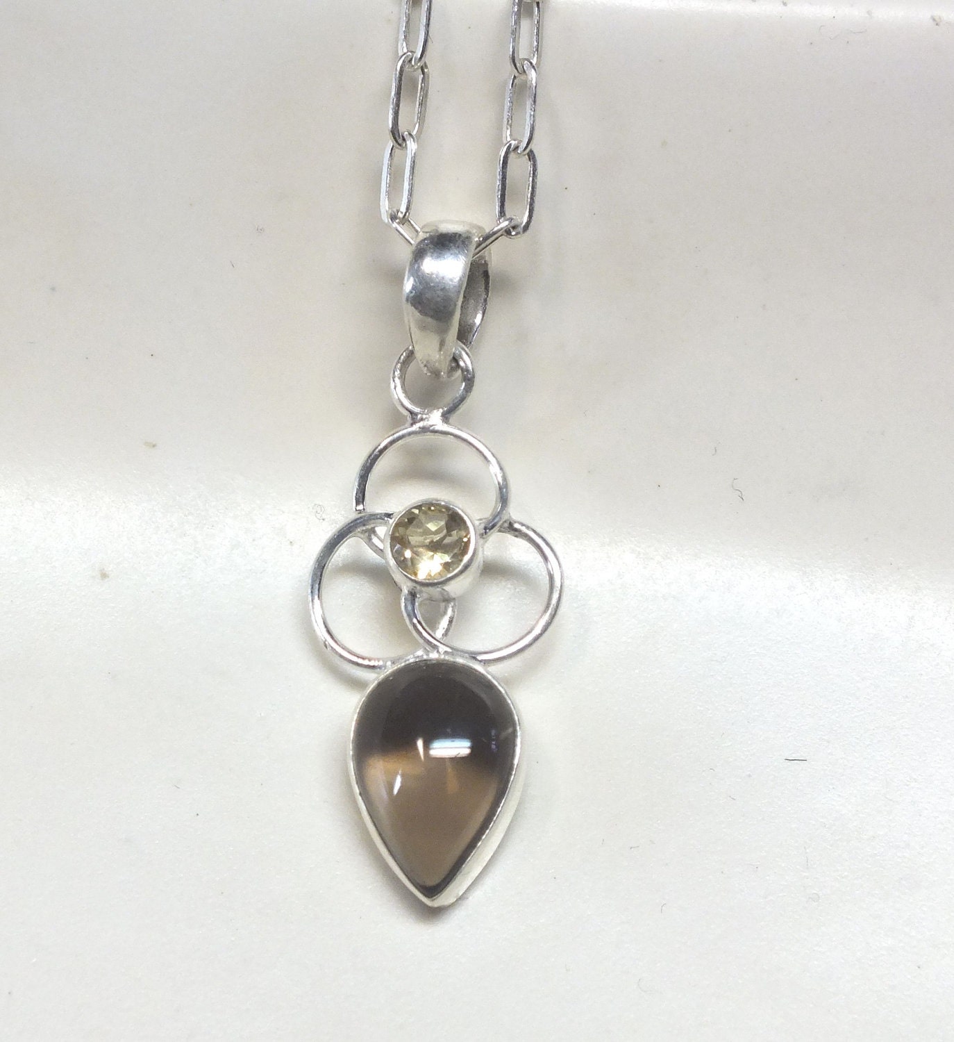 Smokey Quartz  and Citrine Sterling Silver Necklace