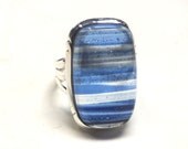 Rectangle Dichroic Glass---Bright Blue Stripes---Size 7 1/2