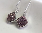 Bright Pink  Titanium Drusy set in Sterling Silver  Dangles