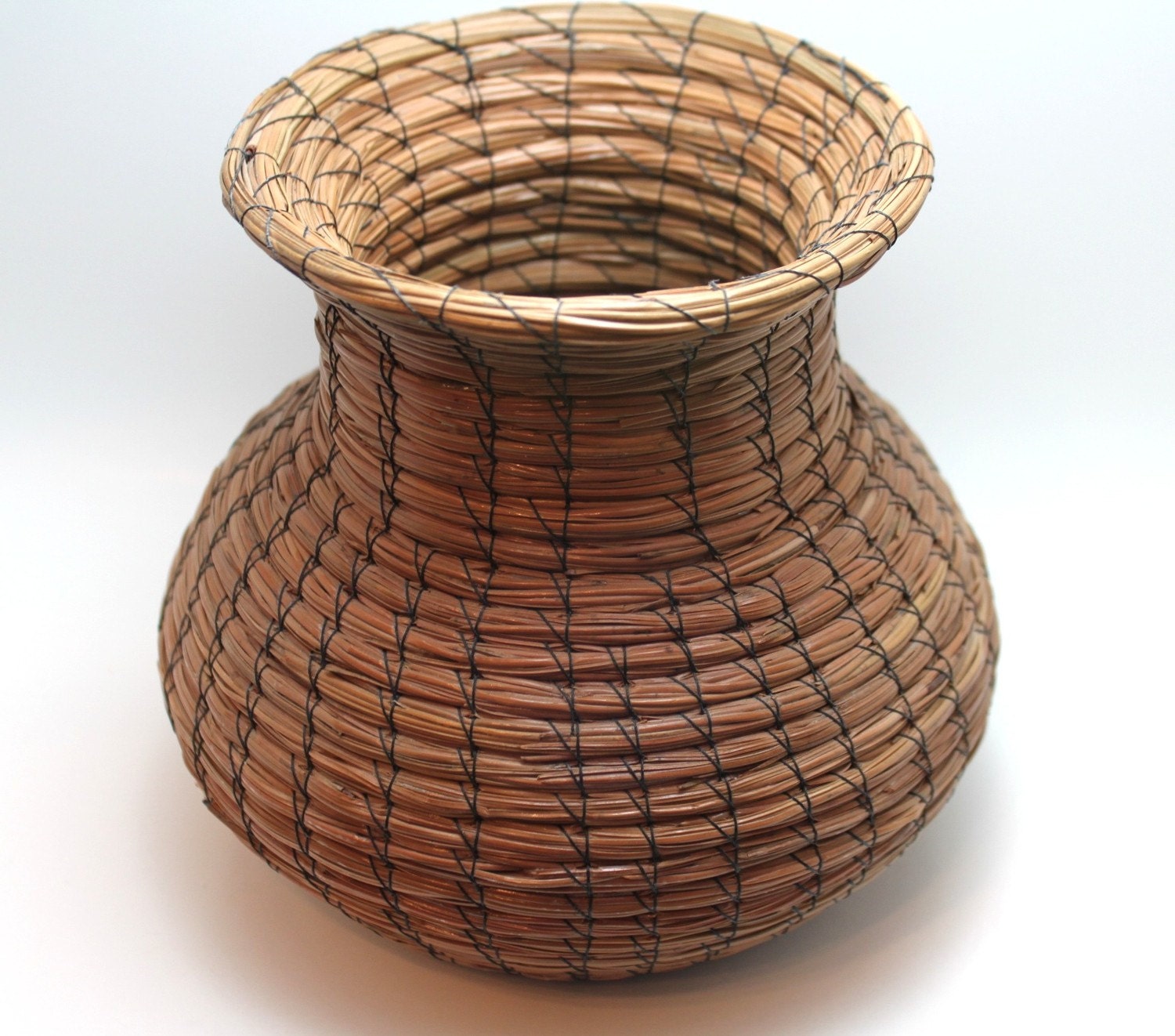 Brown Urn/Vase shape Woven Pine Needle Basket