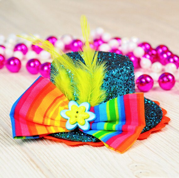 Girls Toddler Womens Glitter Mini Top Hat, Circus Clown, Costume, Rainbow, Photo Prop, Birthday . . .  CANDI