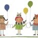 Mixed media girls, collage art, animal, hats, raccon fox weasel newspaper,  8 x 10 limited edition print 1/250, "Party Animals"