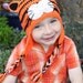 Crochet Tiger earflap beanie hat in orange and black