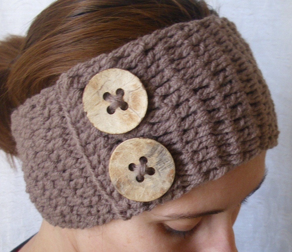 Crochet boho headband headwrap - adult size - Mink Taupe brown