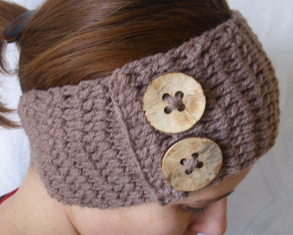 Crochet boho headband headwrap - adult size - Mink Taupe brown