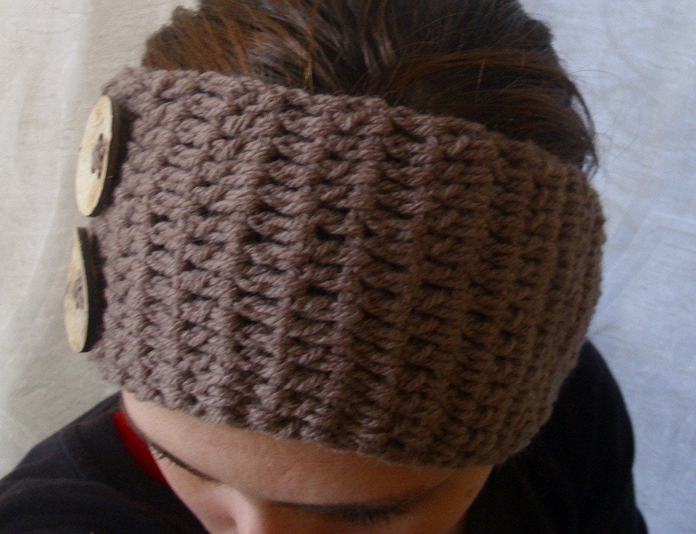 Crochet boho headband headwrap - adult size - Mink Taupe brown