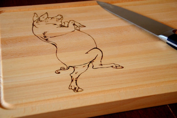 Laser Engraved Kitchen Cutting Board, Pig Design: Customizable for Weddings,Gift, Personalization