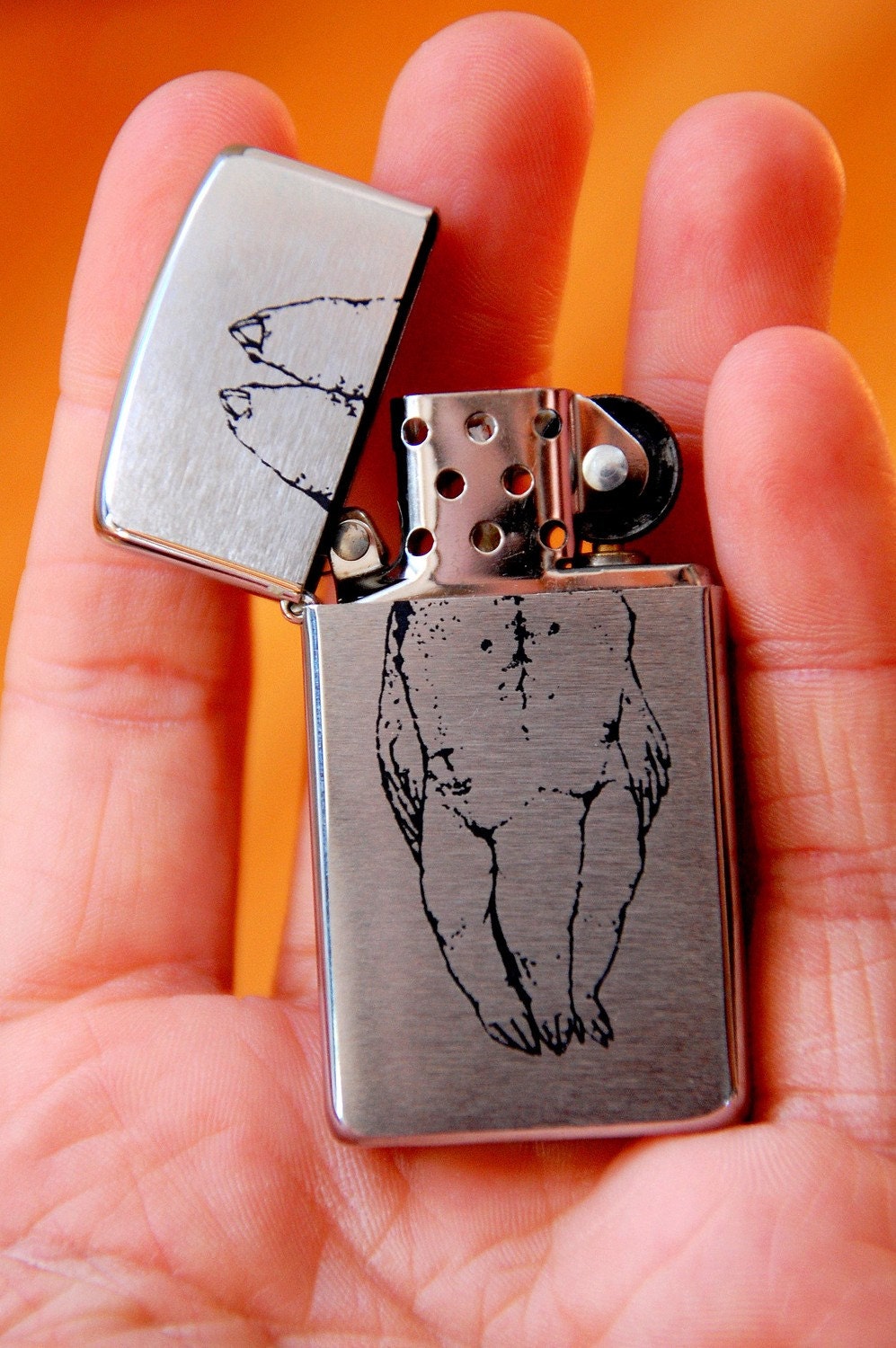 Etched Genuine Zippo Lighter, Bird Brain Design: Customizable for Wedding, Gift, Custom Design