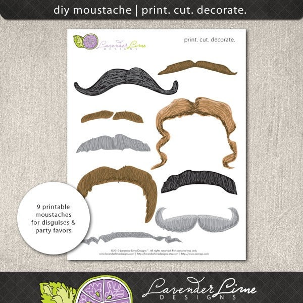 DIY Printable Photo Booth Moustaches/Mustaches Party Favors