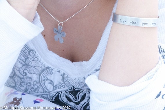 Live what you love Handstamped Bracelet. Wear Your Inspiration. Makes a great gift for the graduate.