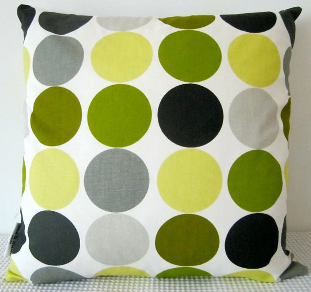 Retro dots in greens, greys and white cushion Cover, contemporary designer fabric slip cover, throw pillow