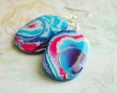 Navy blue pink earrings from polymer clay OOAK - nautical jewelry, turquoise earrings, geometry, neon, gift for her - ready to ship - Rozibuz