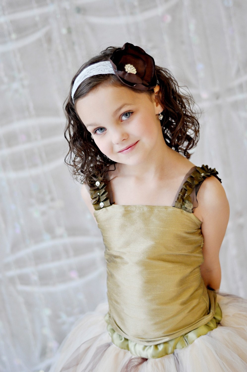 Tutu Dress, Vintage Champagne, Ivory, Gold and Brown tutu Skirt , Gold tutu, FLOWER GIRL DRESS