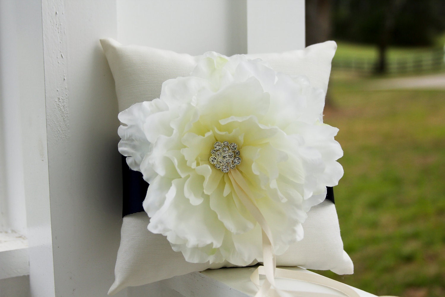 Off White Wedding Ring Pillow, black ring pillow, ring bearer pillow