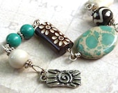 Aqua Blue Brown Bracelet Wire Wrapped Sterling Silver Aqua Terra Jasper Natural Bone
