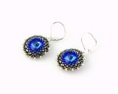 Deep Sapphire Blue Swarovski Crystal Earrings in Gunmetal