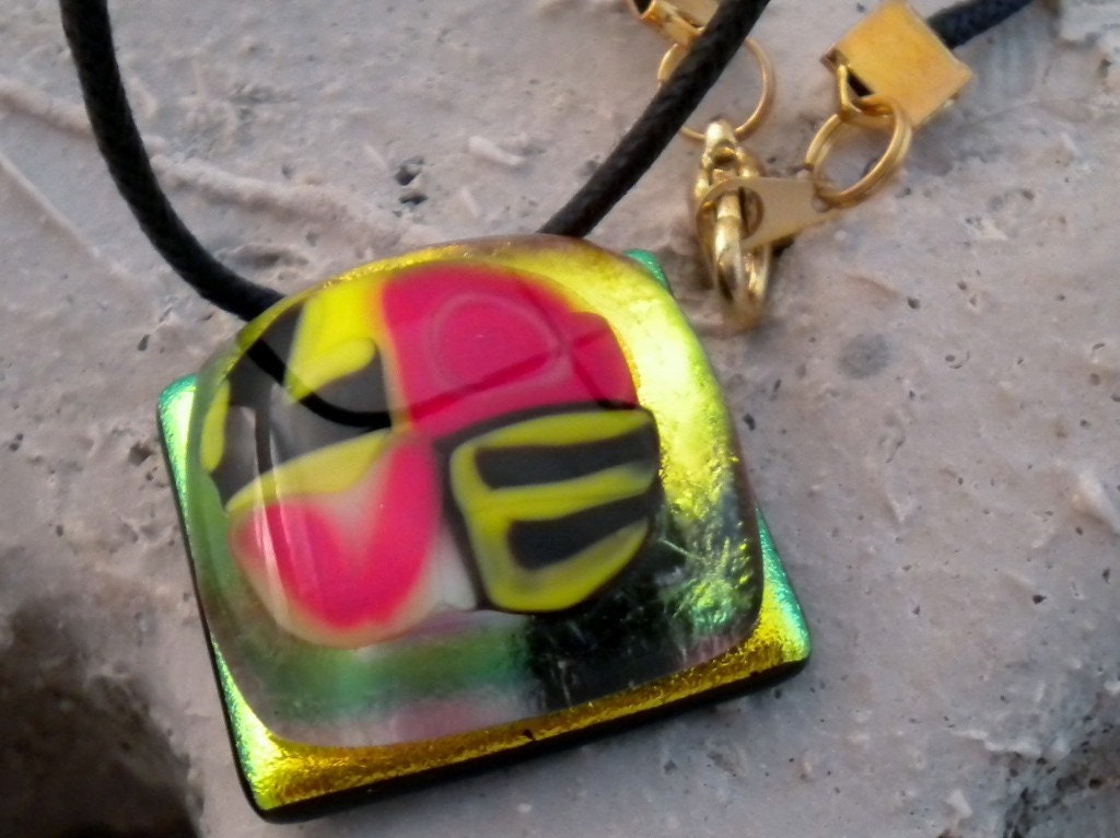Fused Glass Love Bubble Dichroic Pendant Necklace