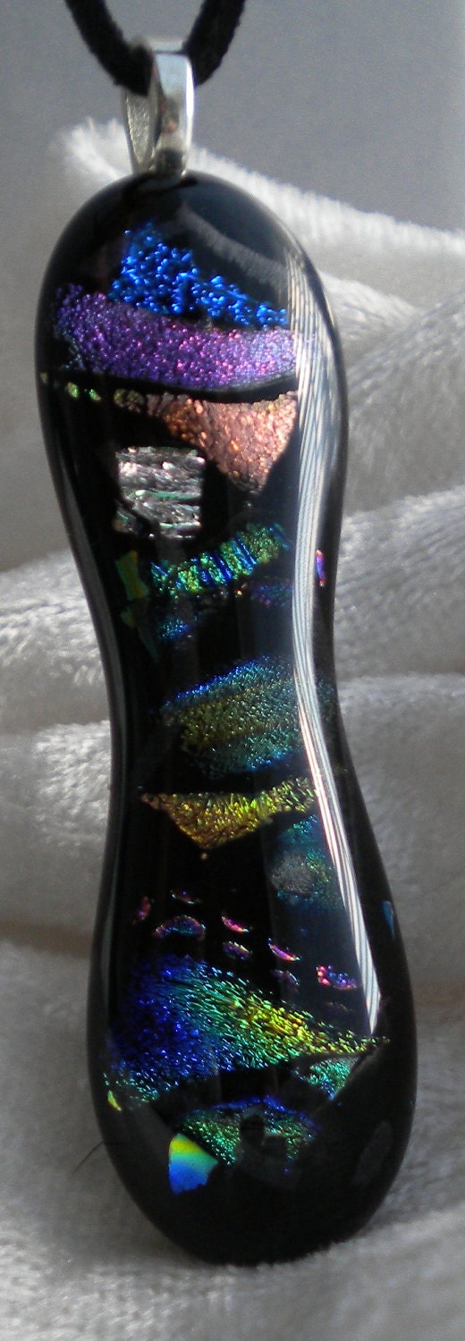 Fused Glass and Dichroic Modern Art Color Collage Pendant Necklace
