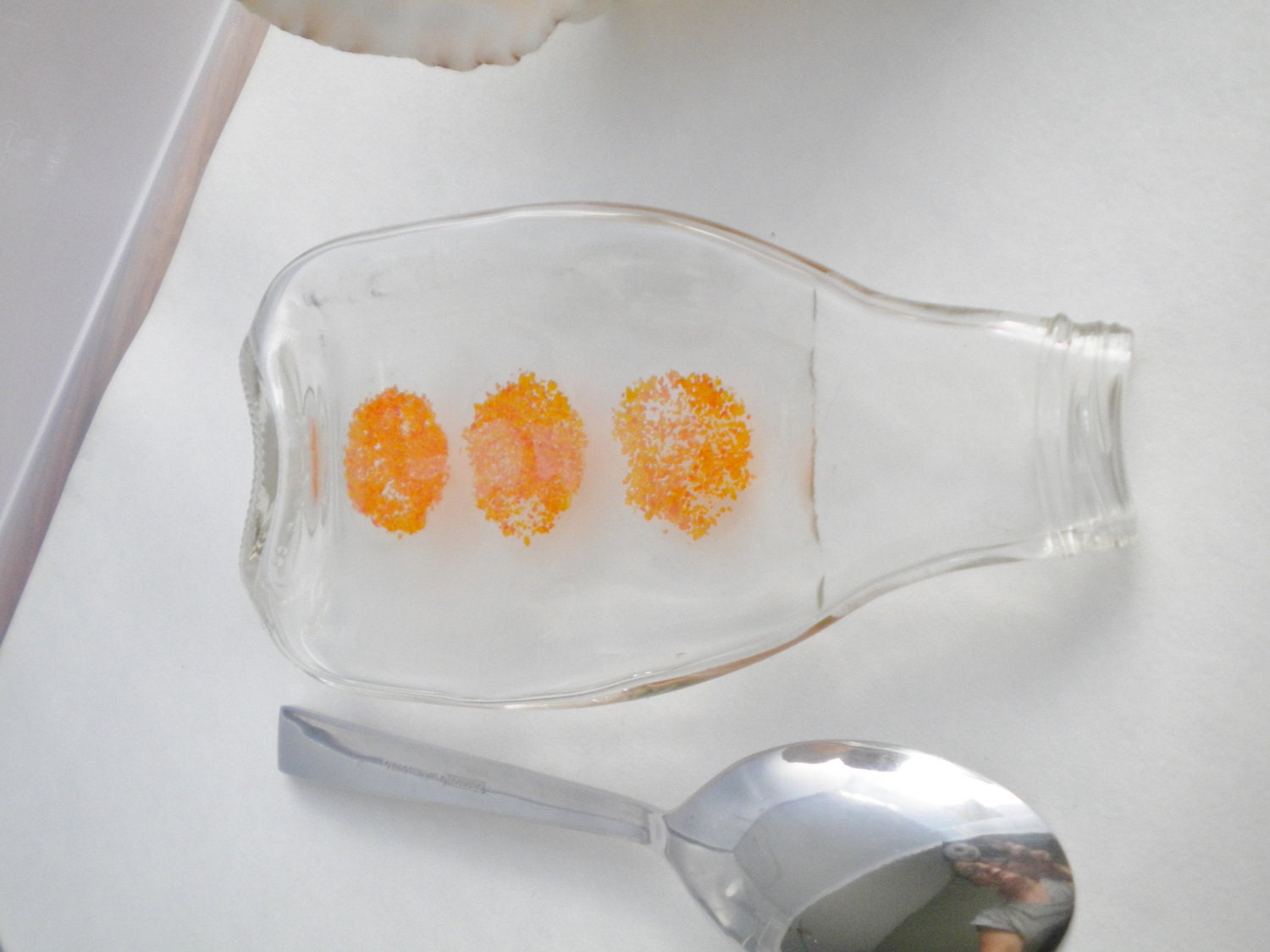 Upcycled Orange Circles Soda Bottle Spoon Rest or odds and ends bowl