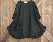 linen tunic dress money bag pocket in black