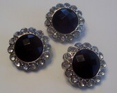 10 Black Rhinestone Buttons with clear surrounding rhinestones for Hair Flower Centers Wedding Embellishments Accessories(B1011)